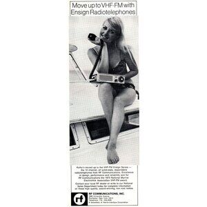 1971 RF Communications Ensign RadioTelephone Vintage Print Ad Bikini Wall Art